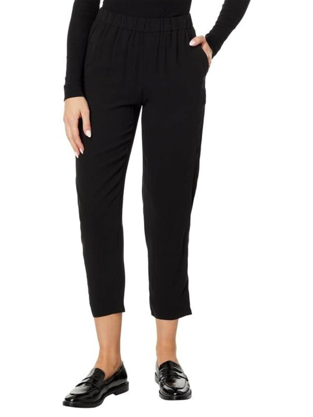 Eileen Fisher Black Pull On Ankle Cropped Pants